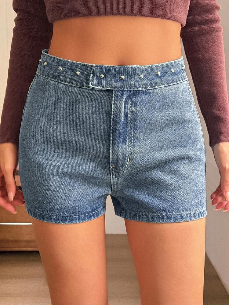 Women's Distressed Faux Pearl Embellished Super Short Casual Denim Shorts Y2k Summer