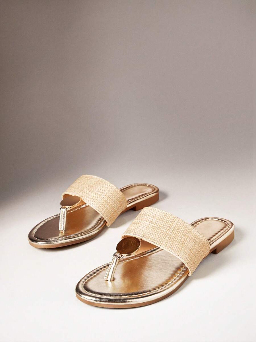 SHUZIA Women's Casual Holiday Flat Toe Sandals - Gold - View 1