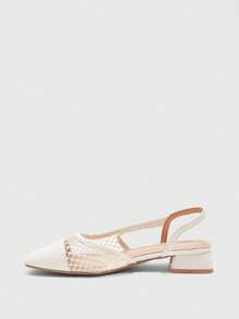 CUCCOO BIZCHIC Women's Shoes Spring And Summer Square Toe Short Thick Heel Rice Apricot Splicing High Heel Shoes - Rice apricot - View 10
