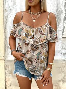 Breezaya Plus Size Women's Printed Shirt, Suitable For Dates, Romantic Holidays, Casual Daily Wear, Versatile And Fashionable, Spring/Summer Style. - Multicolor - View 4