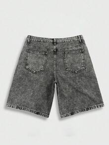 Manfinity EMRG Celana Pendek Denim Abu-abu Musim Panas Pria, Model Longgar dan Lebar - Grey - View 8