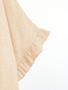 SHEIN LUNE CURVE 大码纯色荷叶边领休闲简约衬衫 - 杏色 - 查看 4