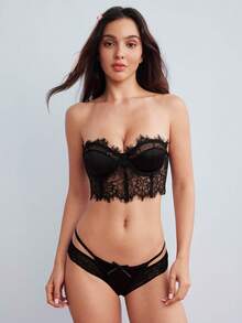 Elorette Women's Fantasy-Elegant Black Lace Bra Top Semi-Sheer Contrast Lace Bralette For A Look - Black - View 3