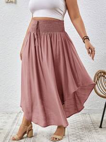 SHEIN VCAY Plus Solid Curved Hem Tie Front Summer Skirt - Dusty Pink - View 6