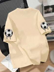 SHEIN Kaos Lengan Pendek Anak Laki-Laki, Atasan Bermotif, Lengan Pendek Kasual Longgar - Khaki - View 4