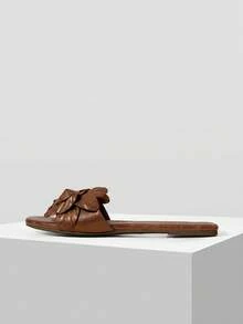 MOTF SANDALIAS PLANAS TIPO MULE SIN CORDONES DE MODA CASUAL PARA MUJER CON TEJIDO Y RELIEVE PARA NAVIDAD Y PRIMAVERA - Óxido marrón - Ver 3