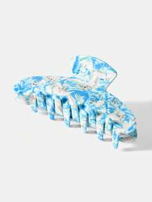 MOTF PREMIUM PRE CLIP DE AGARRE SEMI-ARCO CON PIEDRA MICRO-INCRUSTADA Y PINTURA AL ÓLEO AZUL Y BLANCO (LÍNEAS ALEATORIAS) - Azul y blanco - Ver 5