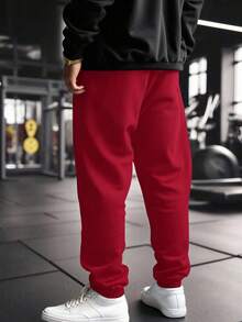GymBeat Men's Letter Print Pocket Jogger Sweatpants - Red - View 2