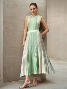 MOTF PREMIUM CONTRAST COLOR STRIPED KNIT SKIRT - Green - View 7