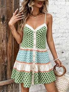 SHEIN Holidaya Women's New Elegant Boho Sexy Dress, Suitable For Office, Casual, Beach, Commute, Romantic Party, Birthday, Concert, Valentine's Day, Carnival, Beige - Green - View 4