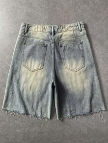 ROMWE MEN Street Life Men's Frayed Hem Denim Shorts With Pockets - Bronze - View 2