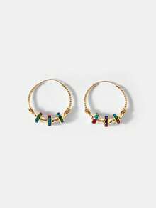 MOTF PREMIUM Pendientes vintage con micro engaste de piedra de color y círculo chapados en oro - Multicolor - Ver 4