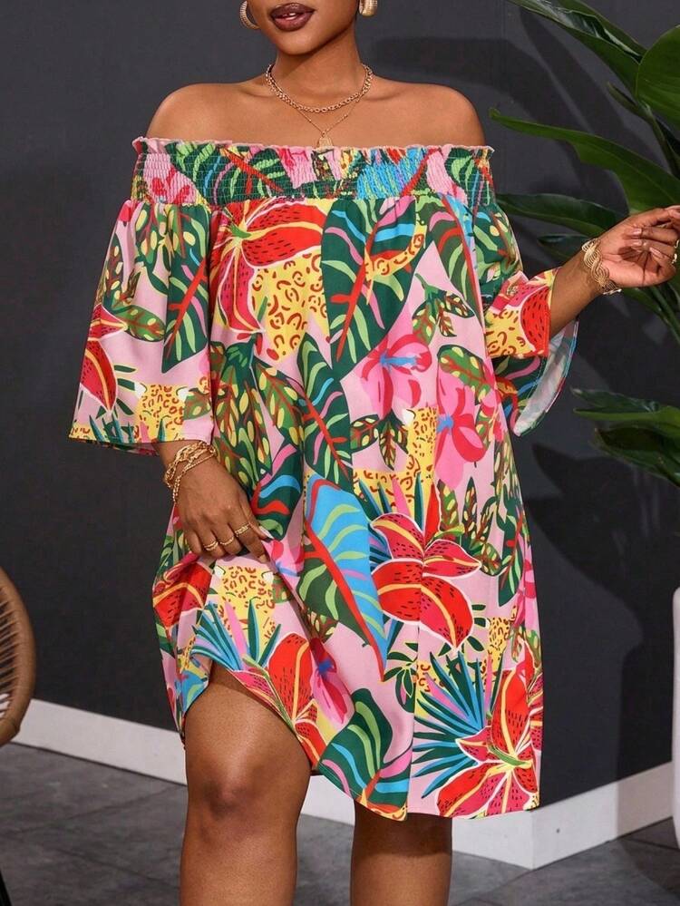 black sleeveless off the shoulder formal dresses under $100 Plus Size Elegant Solid Color Off Shoulder Dress For Women Summer