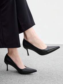 CUCCOO BIZCHIC 女款尖頭細高跟鞋 黑色簡約舒適 通勤日常百搭上班穿搭 優雅時尚高跟鞋 - 黑色PU1號 - 查看 1