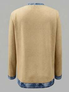 EMERY ROSE Women's Round Neck Color Block Casual Everyday Wear Long Sleeve T-Shirt - Multicolor - View 2