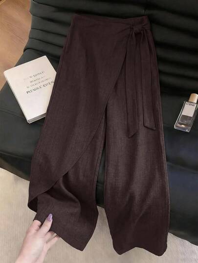 Lavishia Women's Solid Color Casual Elegant Versatile Everyday Teachers' Day Pants Office Dark Brown Autumn