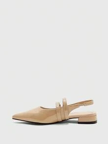CUCCOO BIZCHIC Women's Apricot Glossy Pointed Back Strap Flats, Workplace Commuting Gentle And Elegant Versatile Work Shoes - Apricot - View 9