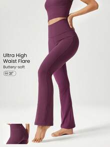 GLOWMODE 31" FeatherFit™ Ultra-High-Waisted Curved Seam Flared Leggings Pants Low Impact Yoga Pilates Daily Spring Summer - Cherry Cola - View 1