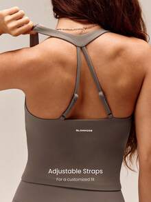 GLOWMODE FeatherFit™ SweetGlow Buttery-Soft Sweetheart Neck Adjustable Back Crop Tank With Removable Cups Yoga Pilates Studio Daily Wear - Moss Green - View 4