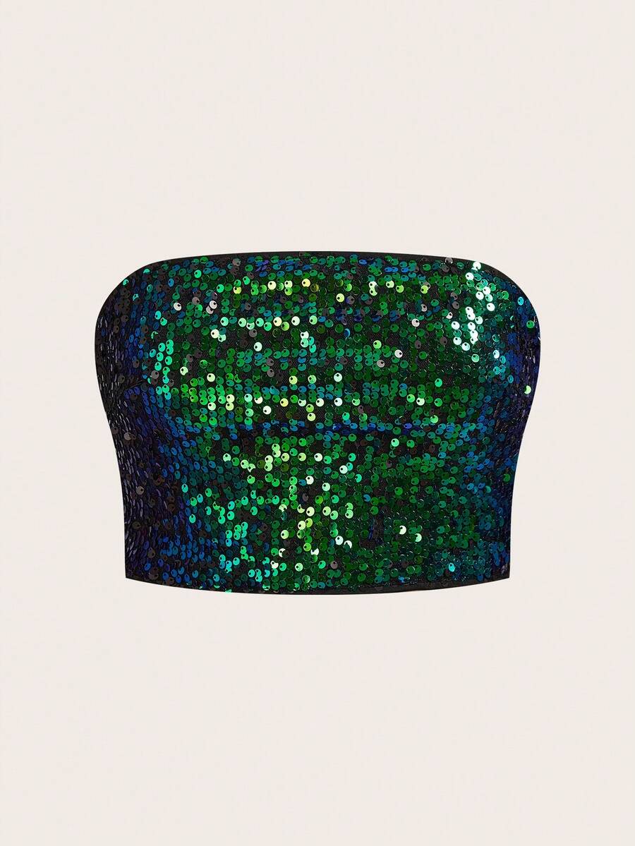 SHEIN ICON 女款亮片休閒百搭日常出遊抹胸上衣 - 彩色 - 查看 1