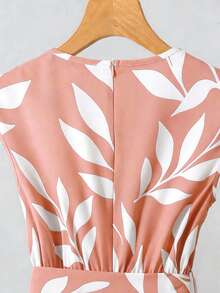 SHEIN Holidaya 女士夏季印花连体裤，腰部收紧，阔腿裤套装 - 粉色 - 查看 3