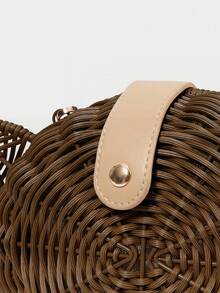 SHECARRY Ladies Fashionable Personalized Summer Fun Turtle Shape Pure Hand-Woven Hollow Slanted Shoulder Bag, Summer Vacation Seaside Beach - Brown - View 9