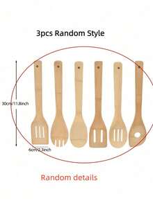 3 Buah Set Peralatan Masak Kayu Gaya Acak Sendok Bambu Spatula Anti Lengket Alat Dapur Penting untuk Apartemen Hadiah Premium untuk Pesta Rumah Baru Natal Memasak Sehari-hari Hitam Perak - MultiWarna - View 8