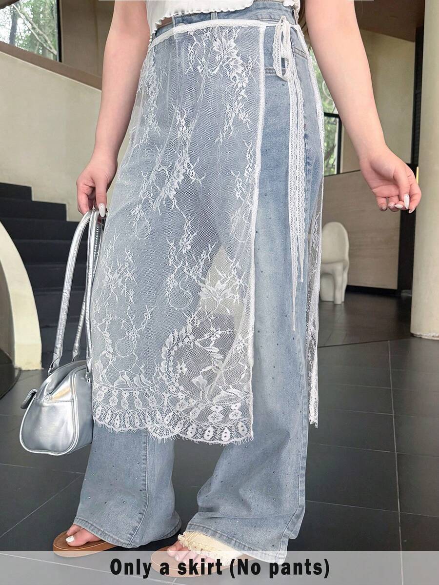 Bijouette Zan Sakura 櫻花季限量版大尺碼白色蕾絲繫帶包臀裙,寬鬆修身版型,精緻提花蕾絲面料,透視設計,蕾絲滾邊裙襬,可調節側綁帶,收腹遮臀,顯瘦效果,適合梨形與蘋果型身材,不勒身,5月初夏季防曬疊穿,日系簡約性感風,通勤、約會、旅行、賞花、黃金週出遊,大尺碼女款百搭顯瘦裙,女款白色裙子 - 白色 - 查看 1