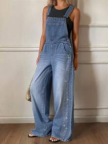 Livesso Women's Summer Casual Streetwear Distressed Denim Bib Overalls Blue Travel - Blue - View 2