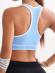 SHEIN Women's Large Scoop Neck Contrast Color Sports Bra,Gym Top,Gym Wear Women,Gym Outfit For Women, Gym Wear, Workout For Women - Blue - View 2
