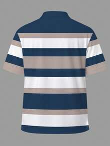 Manfinity Homme 大码男士条纹短袖休闲/商务 Polo 衫 - 彩色 - 查看 5