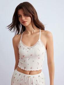 Elorette Romantic-Flora White Jacquard Sleeveless Pajama Set With Floral Print And Spaghetti Straps For Women Summer Two Pieces Set 2 Pieces Short Sets Woman Floral Two Pieces Set Summer Pajamas Set Women Lounge Set  Cozy And Elegant Details - White - View 6