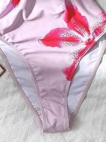 Swim Chiccia 女款一件式百合花圖案印花粉色休閒海島海灘度假泳衣，百搭休閒 - 粉色 - 查看 5