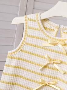 Elladie kids 女童紋理布料對比下擺無袖上衣與休閒短褲 T-shirt 套裝 - 黃色 - 查看 4