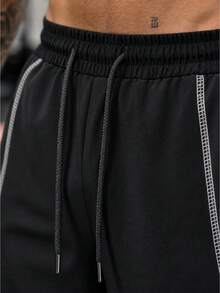 Sport MetroGents Men's Black Sports Shorts With Line Patchwork Star Print And Drawstring, Gym - Black - View 4