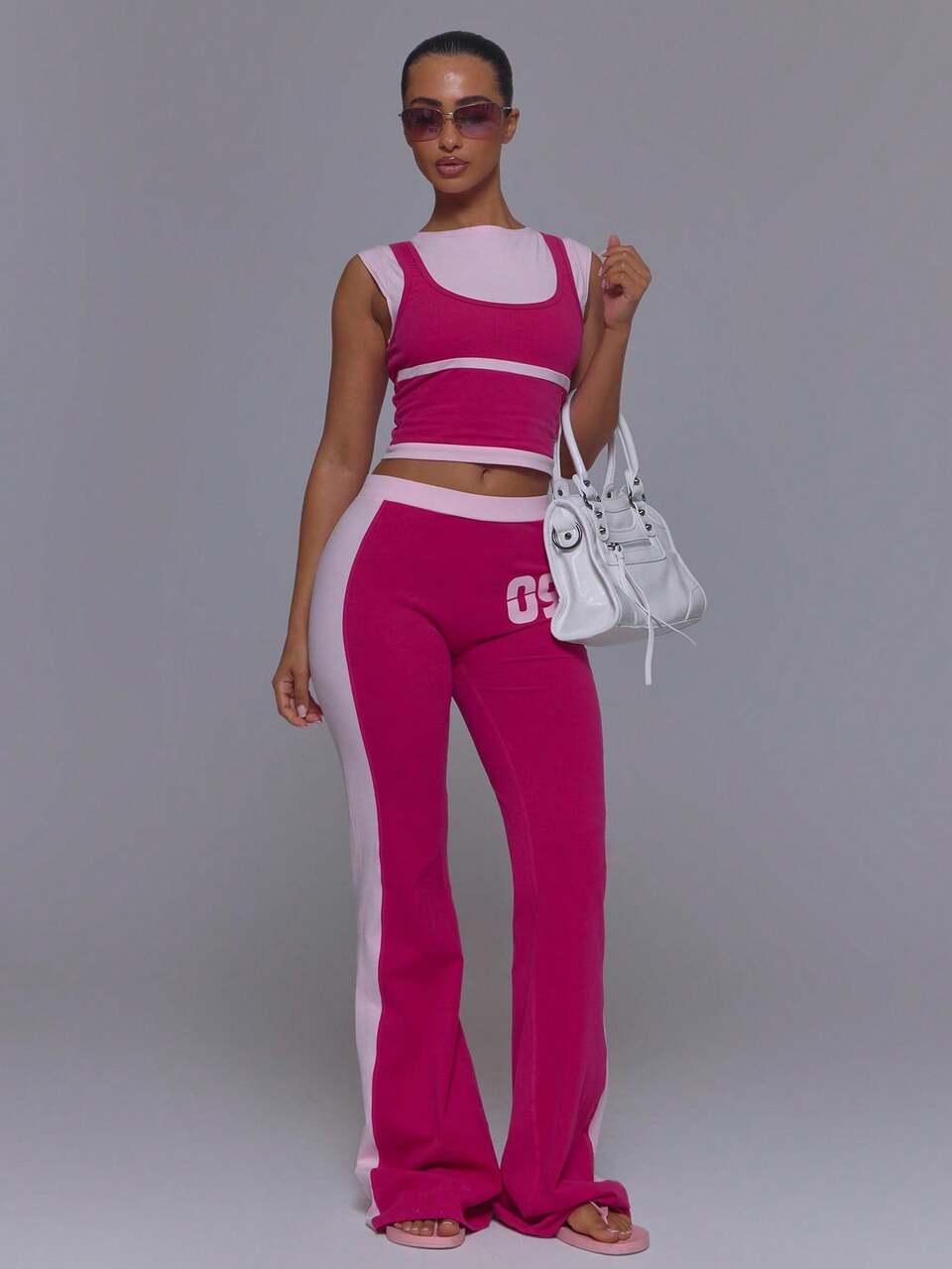 Active Pink Jersey Double Layered Sleeveless Tee With Scoop Neck Tank Contrast Bust Detail Scoop Back Top