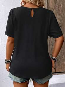 EMERY ROSE Women's Solid Color Simple Casual Plus Size Shirt For Daily Wear - Black - View 2