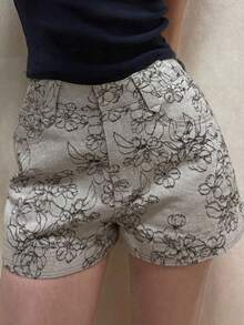 DAZY Women's Printed Casual Vintage Sexy Denim Shorts Swimming Pastal Summer Vacation Khaki - Light Grey - View 6