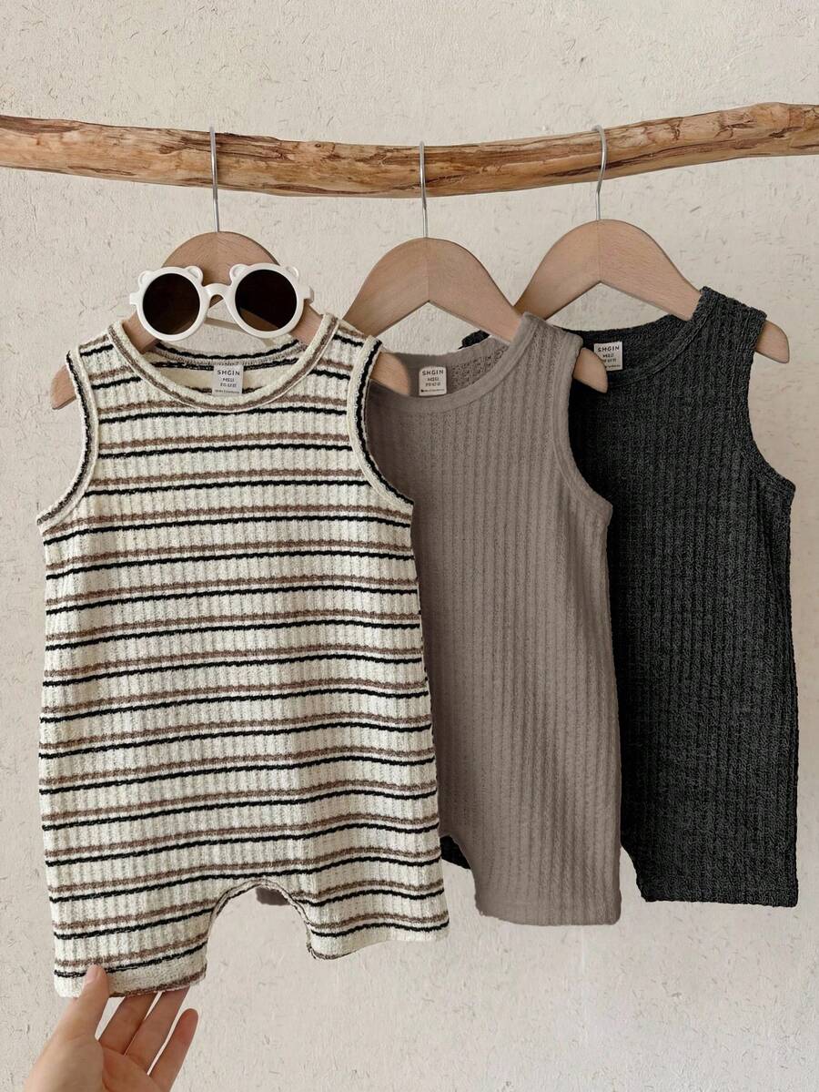 Baby Boys Casual Striped Rib Knit Sleeveless Romper For Summer For Everyday Wear - Multicolor - View 1