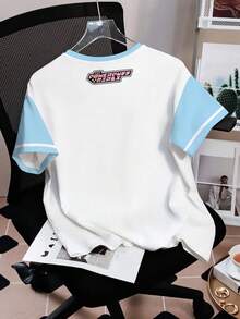 THE POWERPUFF GIRLS X SHEIN Women's Bubbles Pattern Colorblock Round Neck Short Sleeve T-Shirt - White - View 2
