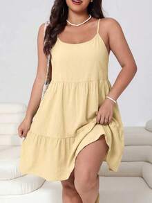 Solflare Butter Yellow Plus Size Women's Ruffle Hem Cami Dress Spring Summer Beach Vacation Casual - Apricot - View 5