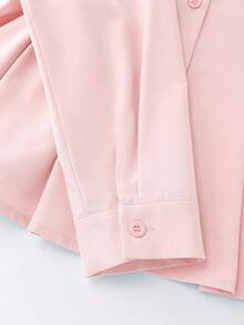 SHEIN Women's Elegant Solid Color 3D Butterfly Decor Cinched Shirt Collar Long Sleeve Blouse - Pink - View 4