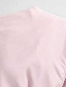 Rina Fox 女款薄荷藍深V領後背繫帶短袖性感修身上衣 - 粉色 - 查看 3