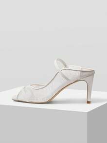 MOTF Sandal Musim Panas Wanita Elegan Berenda Putih Hak Tinggi Ujung Persegi - Putih - View 6