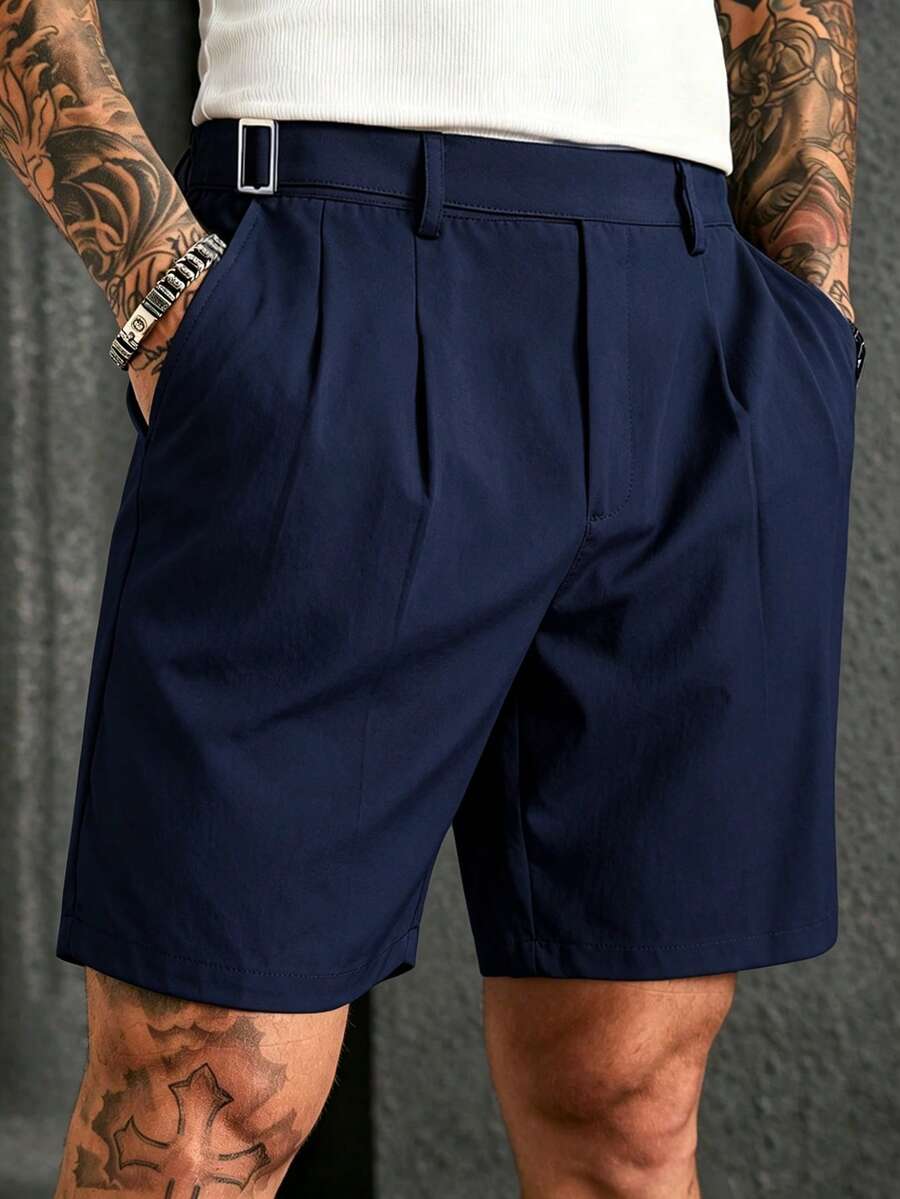 Manfinity CasualCool Men's Black Woven Twill Business Casual Suit Shorts - Navy Blue - View 1