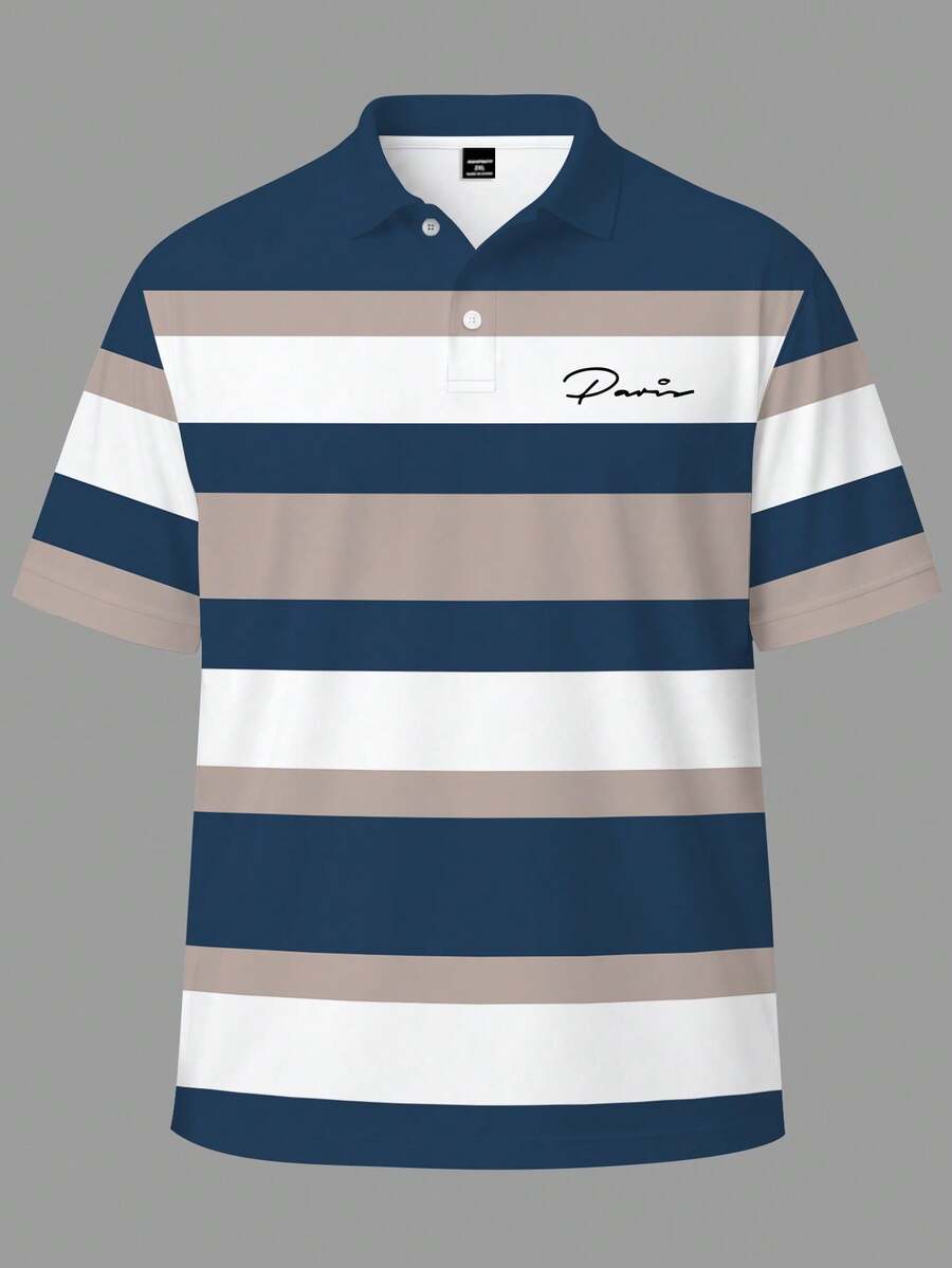 Manfinity Homme 大码男士条纹短袖休闲/商务 Polo 衫 - 彩色 - 查看 1