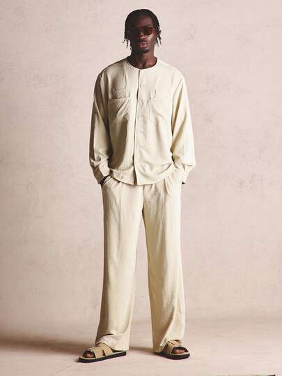 Musero Satin Button Trousers Elasticated Back Waist Pleated Front Spring Summer Essentials