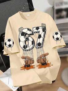 SHEIN Kaos Lengan Pendek Anak Laki-Laki, Atasan Bermotif, Lengan Pendek Kasual Longgar - Khaki - View 3
