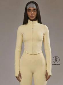 Musera Sport Dipped Hem 拉鍊式無縫 BBL 夾克套裝上衣（僅上衣）板式網球冬季運動健身健身房運動服 - Butter Yellow - 查看 6