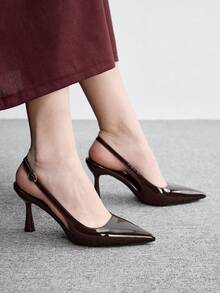 CUCCOO BIZCHIC 女鞋尖頭細跟棕色時尚基本款日常百搭通勤上班購物女高跟鞋後跟帶鞋女鞋 - k咖啡色 - 查看 5